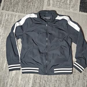 Guess Size M Women Track Jacket Floral Embroidered Full Zip Long Sleeve Black